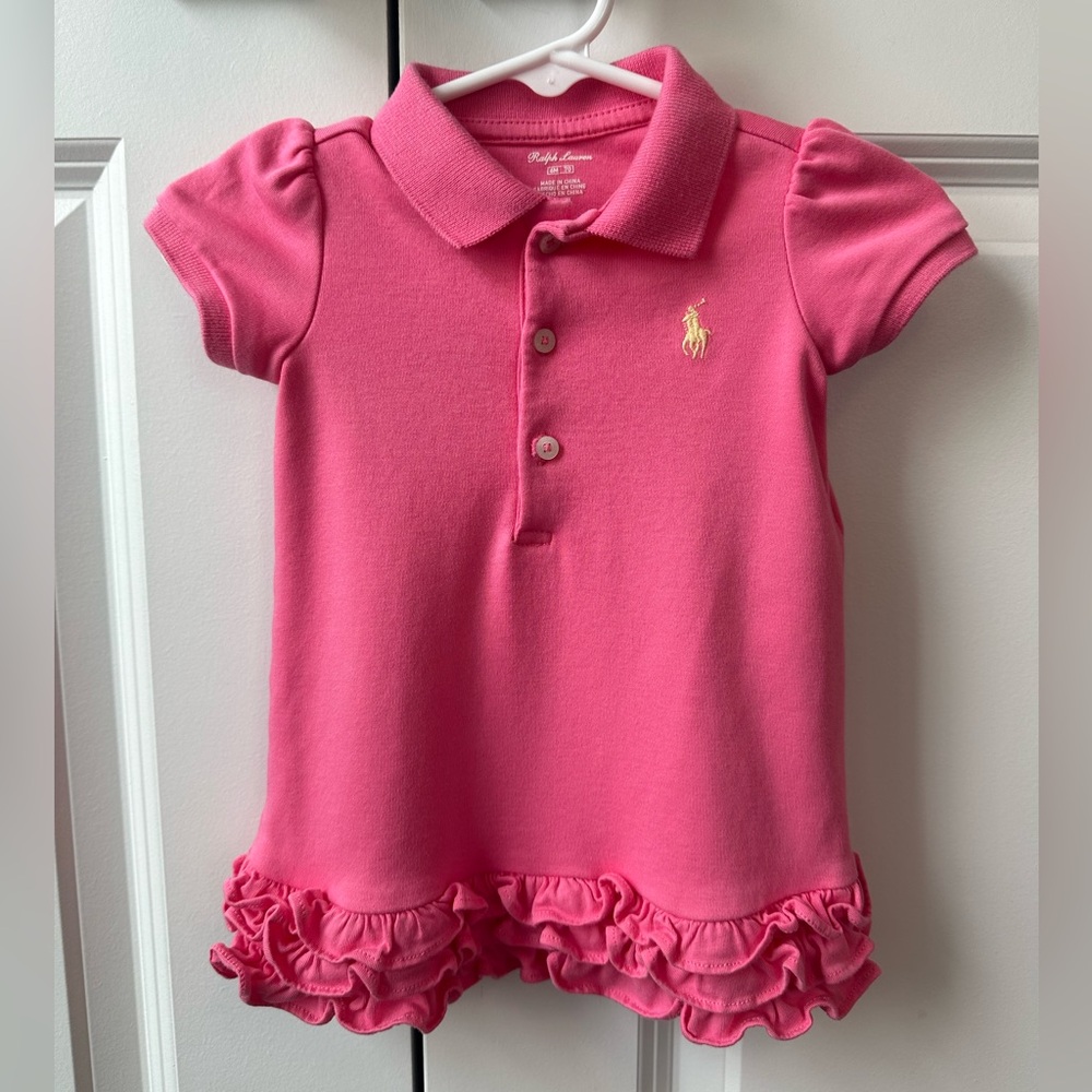 Ralph Lauren Girls Pink Polo Ruffled Dress w/Bloomers (Size 6 Months)